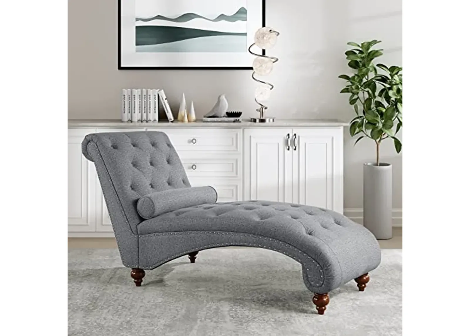 Lexicon Lambart Chaise Lounge, Gray (Silver Nailheads)