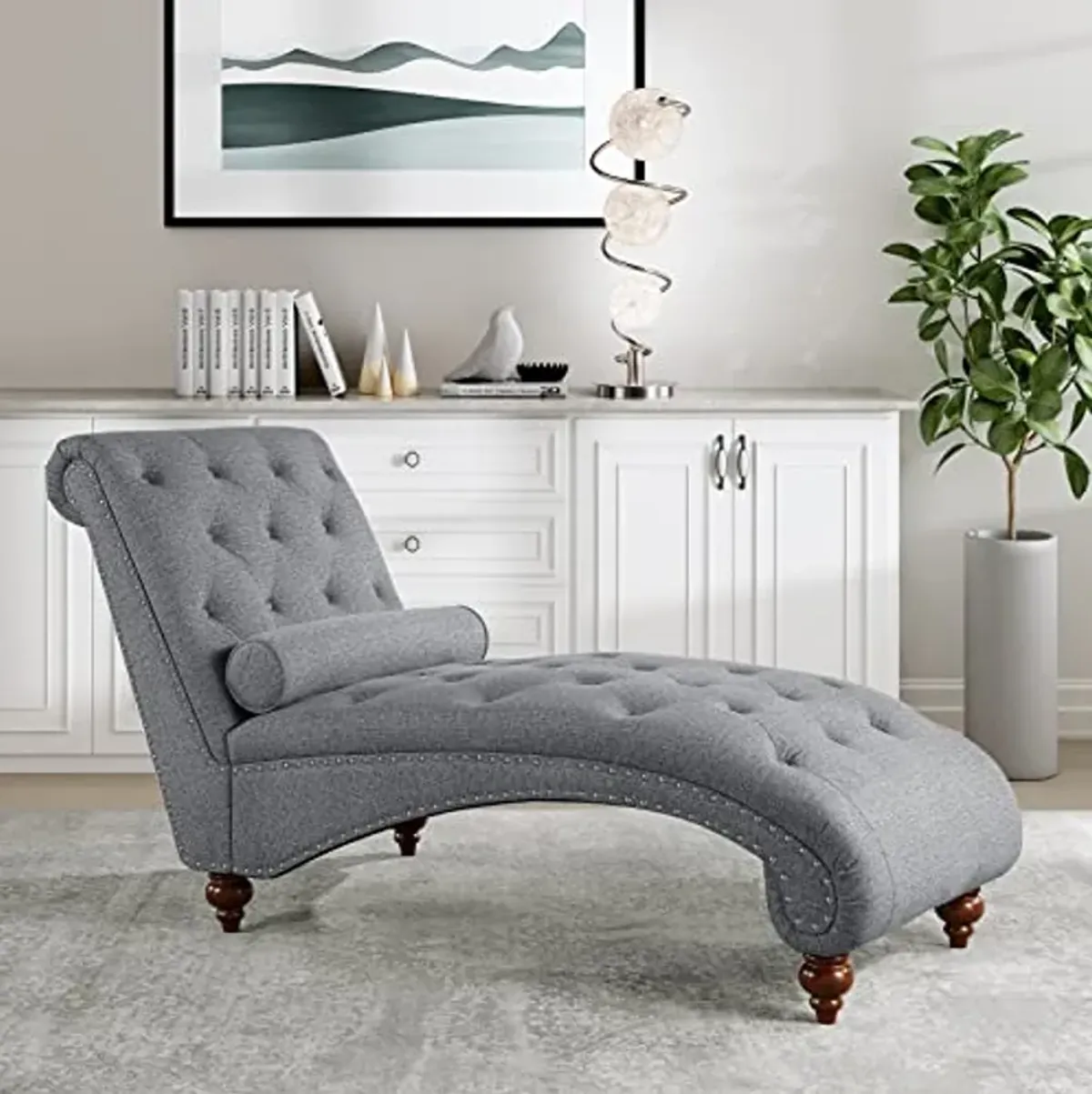 Lexicon Lambart Chaise Lounge, Gray (Silver Nailheads)