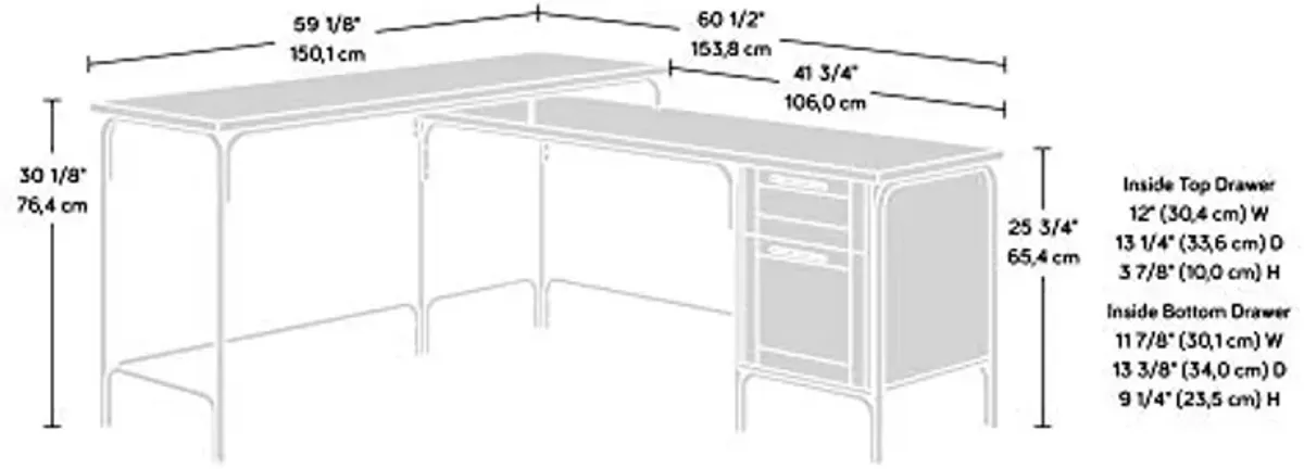 Sauder Coral Cape L-Desk, L: 60.55" x W: 59.09" x H: 30.08", Sindoori Mango finish