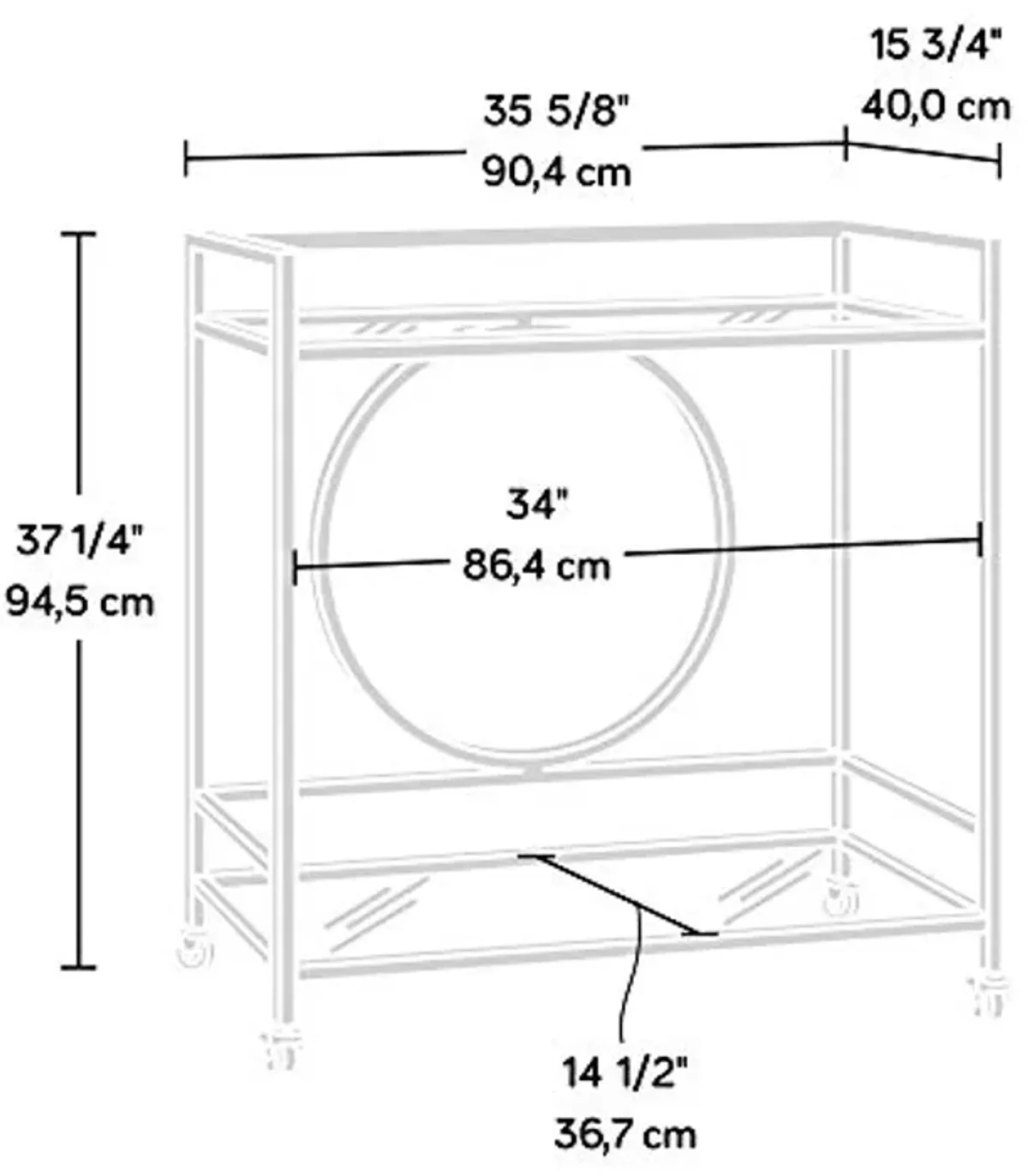 Sauder 424976 Curiod Bar Cart, Satin Gold