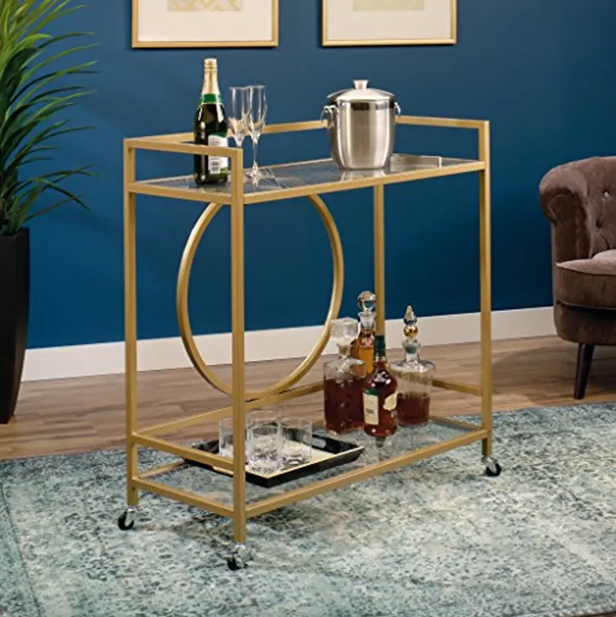 Sauder 424976 Curiod Bar Cart, Satin Gold