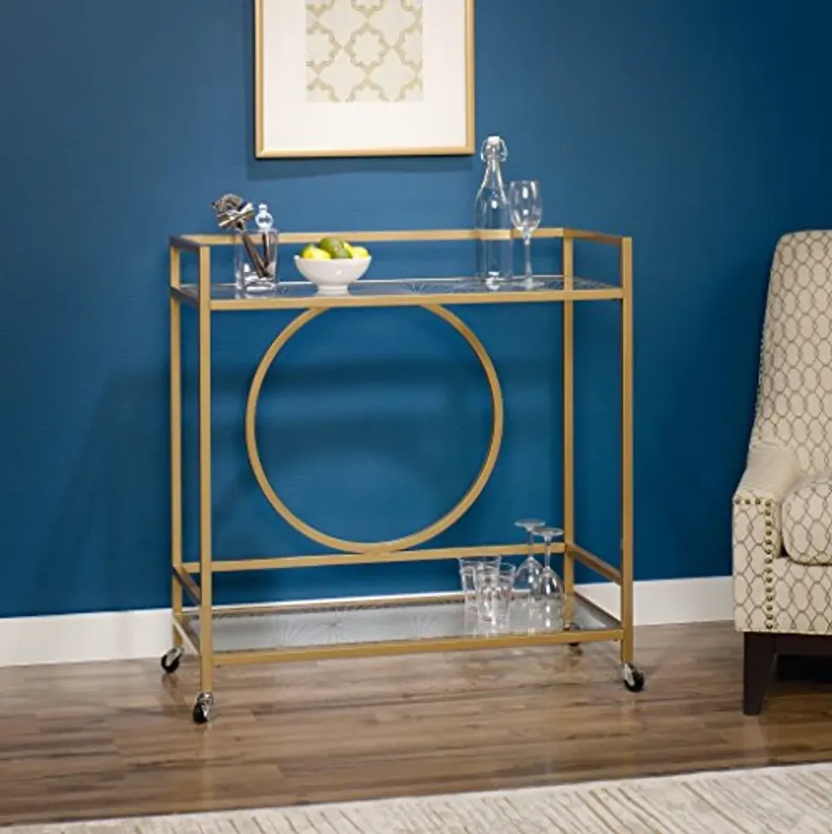 Sauder 424976 Curiod Bar Cart, Satin Gold