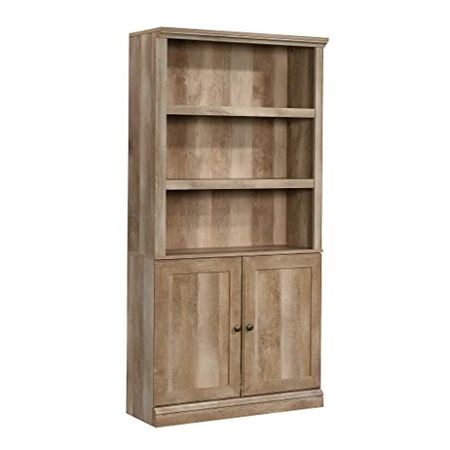 Sauder Miscellaneous Bookcase with Doors, L: 35.28" x W: 13.23" x H: 69.76", Lintel Oak finish