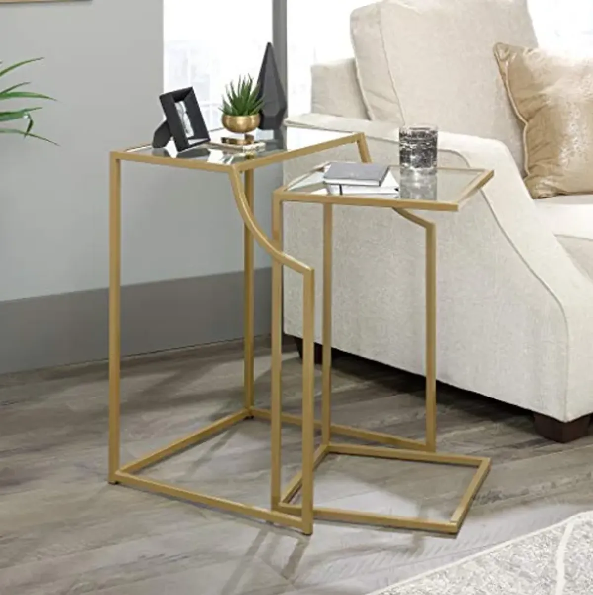 Sauder International Lux Nesting Tables, Satin Gold Finish