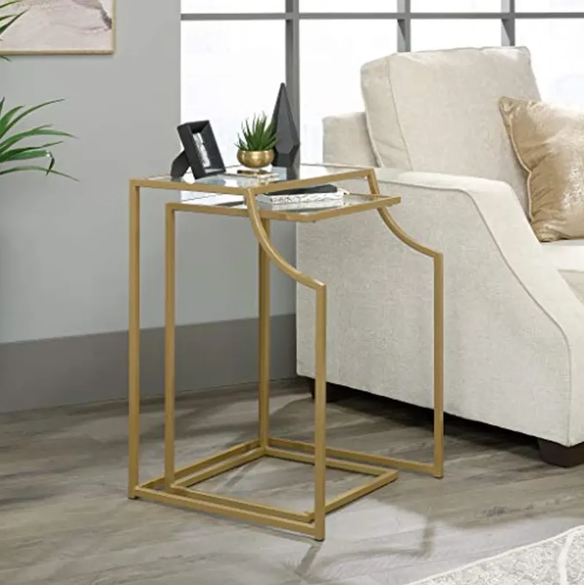 Sauder International Lux Nesting Tables, Satin Gold Finish