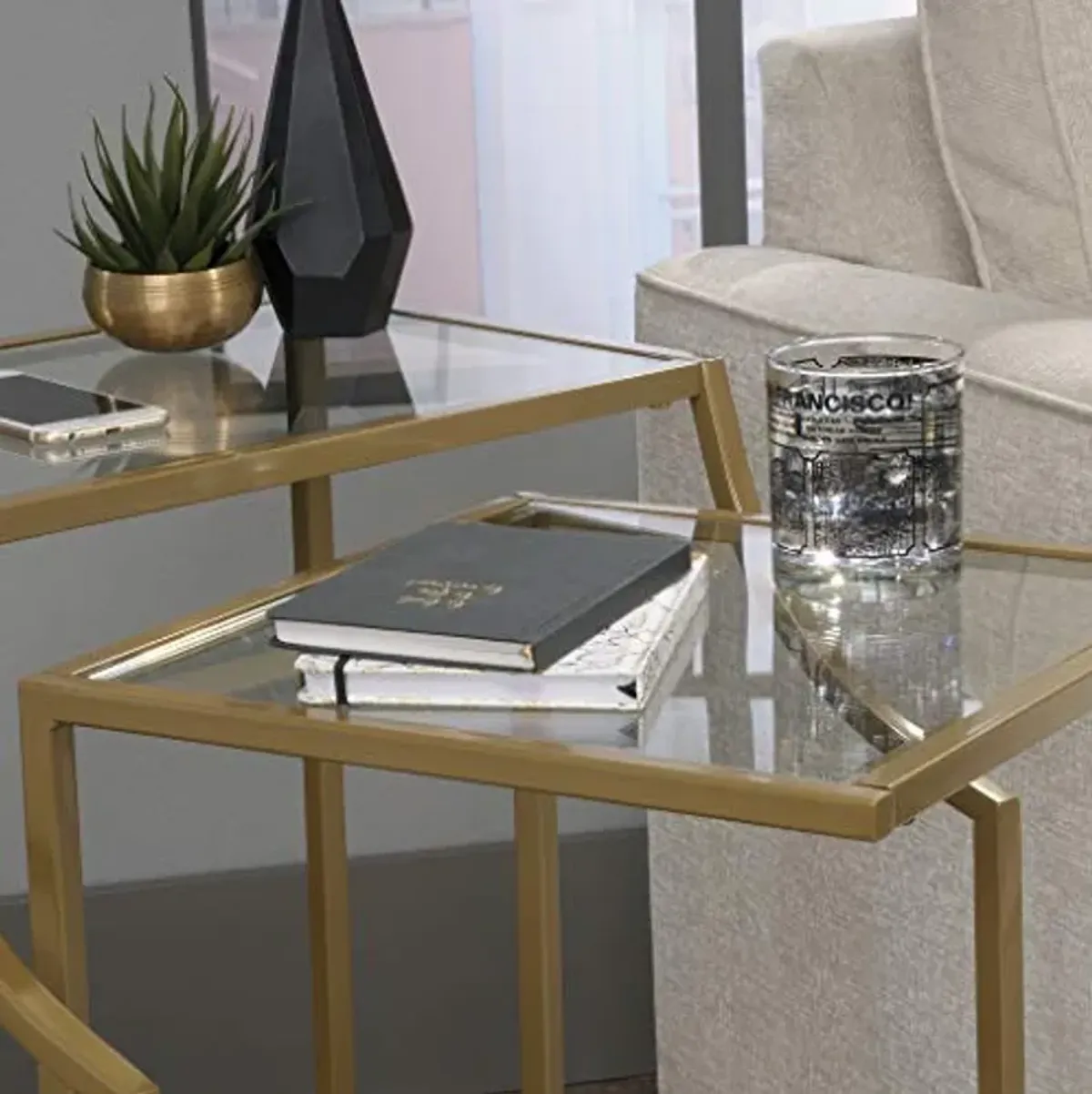 Sauder International Lux Nesting Tables, Satin Gold Finish