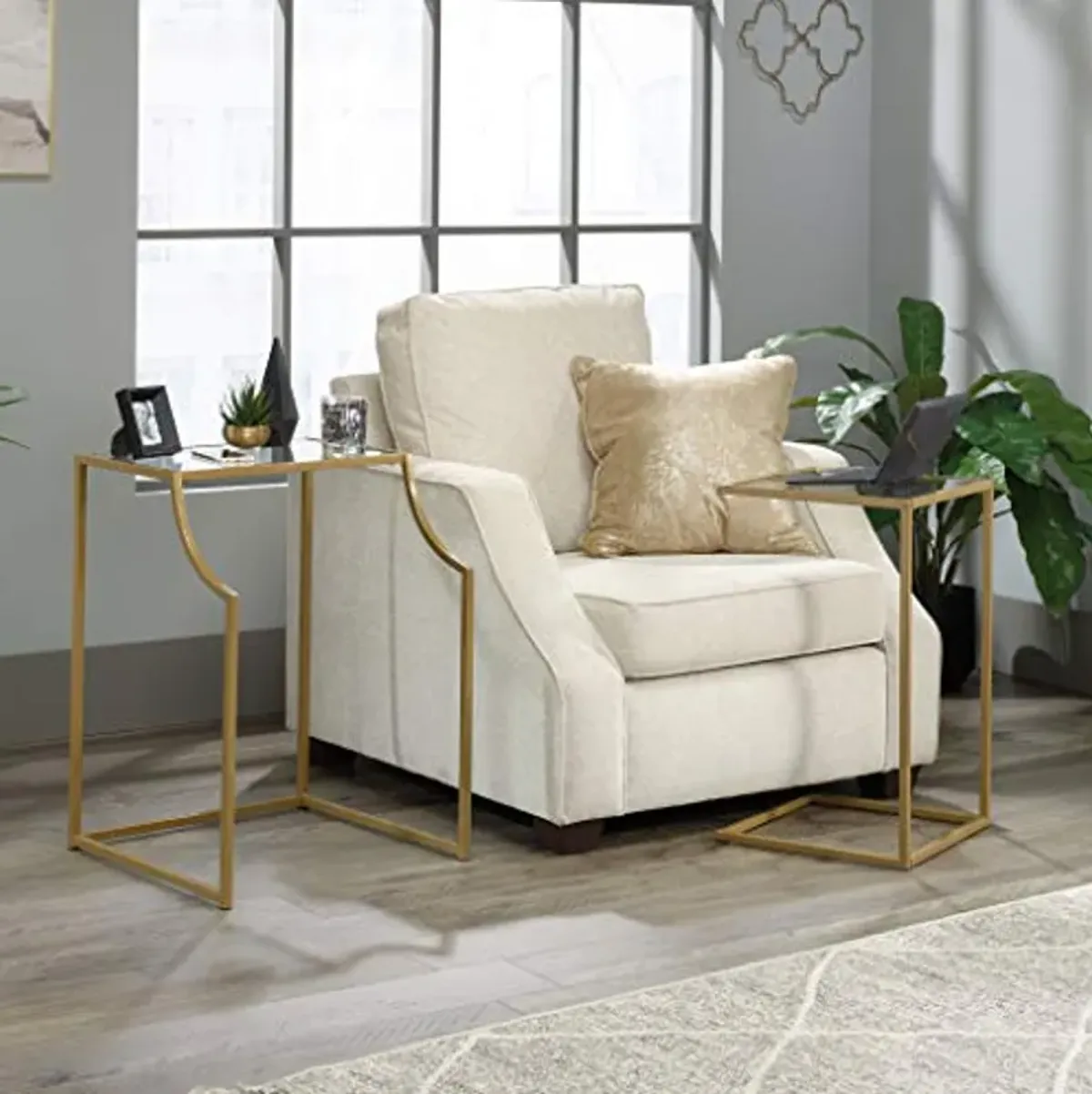 Sauder International Lux Nesting Tables, Satin Gold Finish