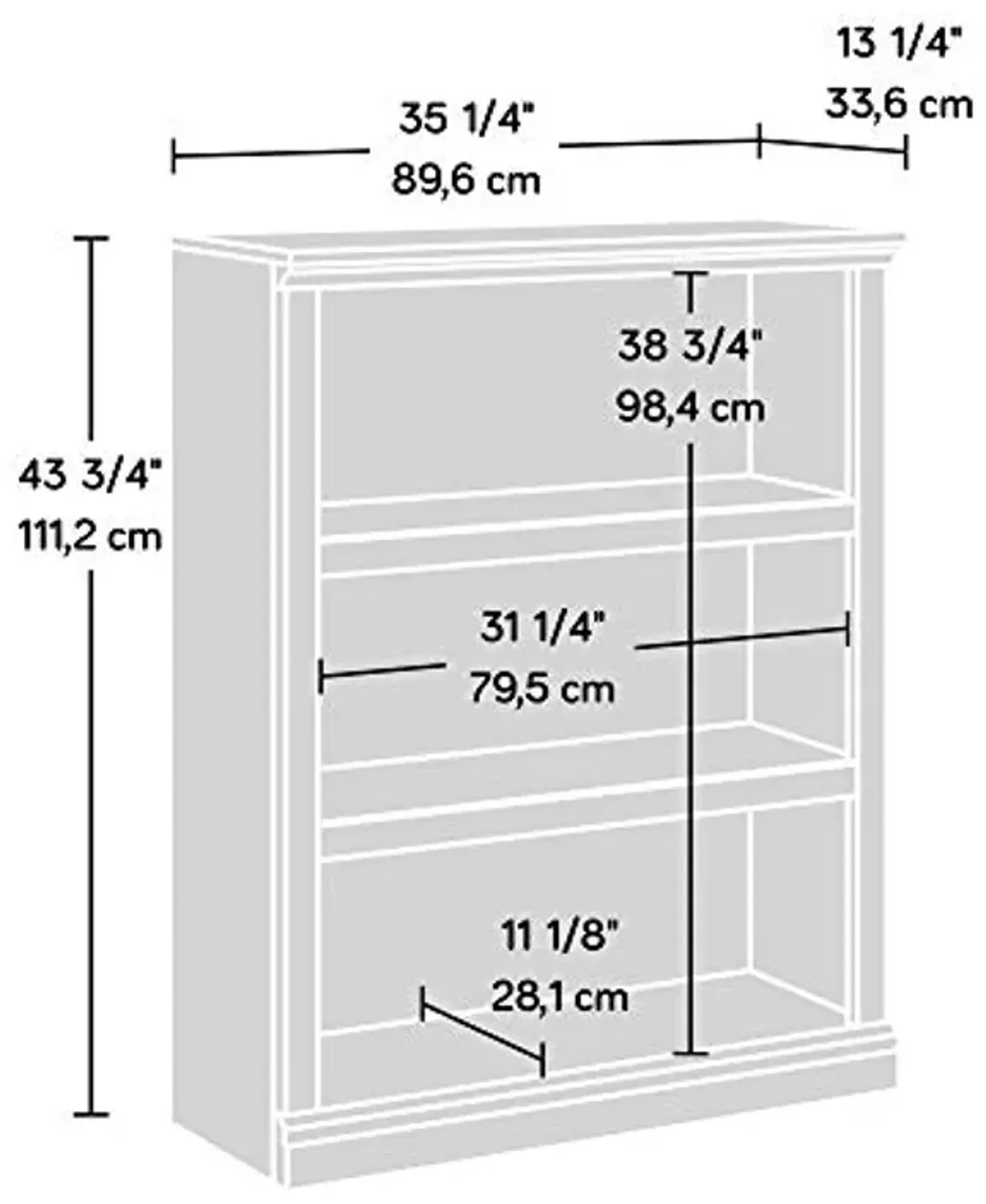 Sauder 3 Tier Book Shelf Wooden Bookcase Multipurpose Bookshelf for Home Office, Living Room, in White Plank