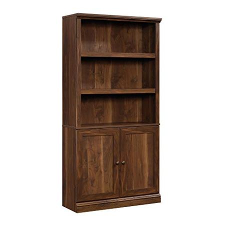 Sauder Miscellaneous Bookcase with Doors, L: 35.28" x W: 13.23" x H: 69.76", Grand Walnut finish