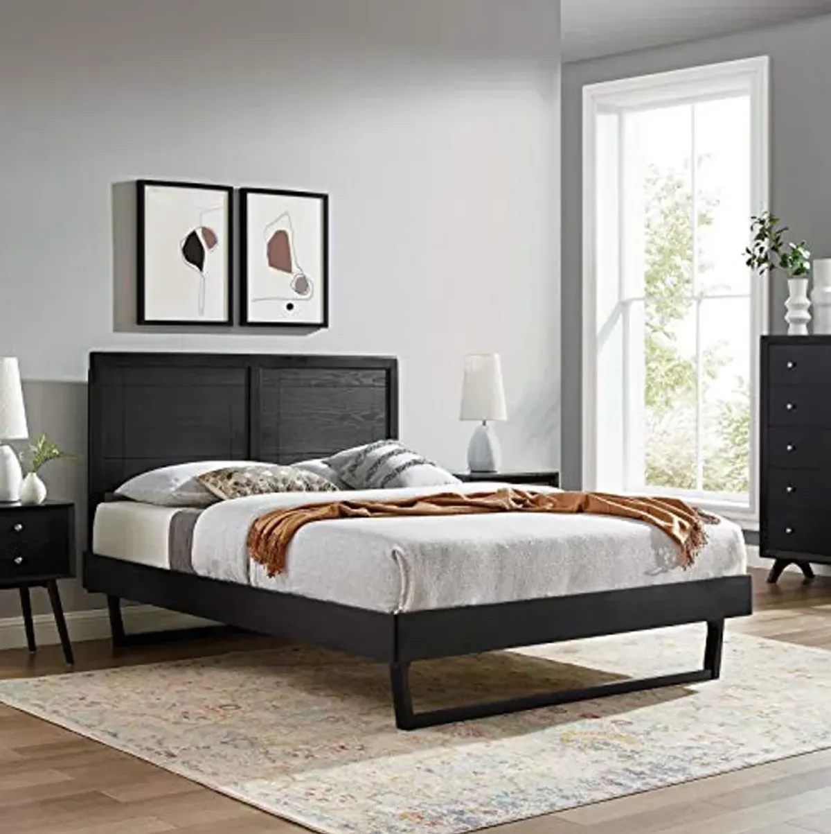 Modway Marlee Wood Queen Platform Bed in Black with Angular Frame