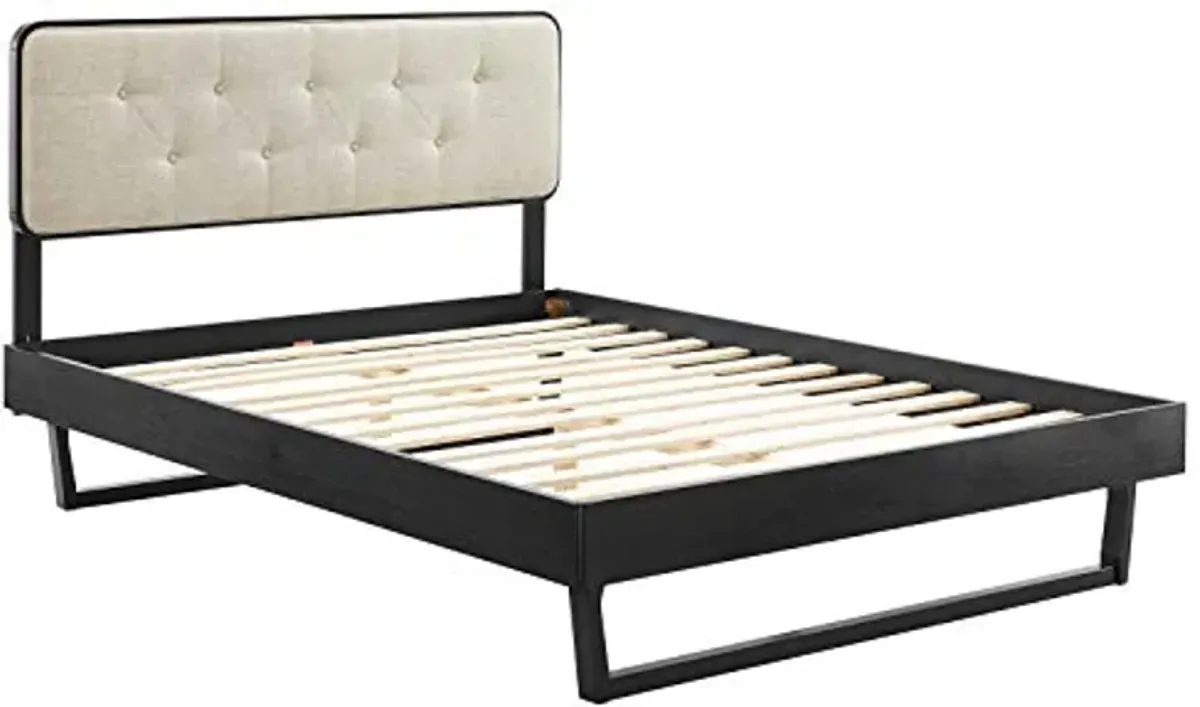 Modway Bridgette Wood Platform Bed with Angular Frame, Queen, Black Beige