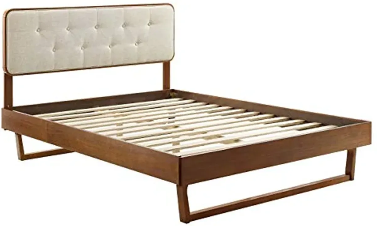 Modway MOD-6387-WAL-BEI Bridgette Queen Wood Platform Bed with Angular Frame, Walnut Beige