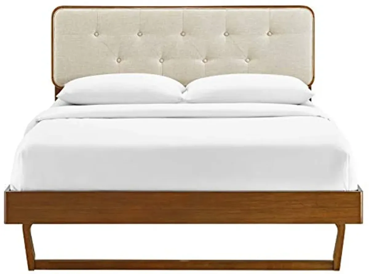 Modway MOD-6387-WAL-BEI Bridgette Queen Wood Platform Bed with Angular Frame, Walnut Beige