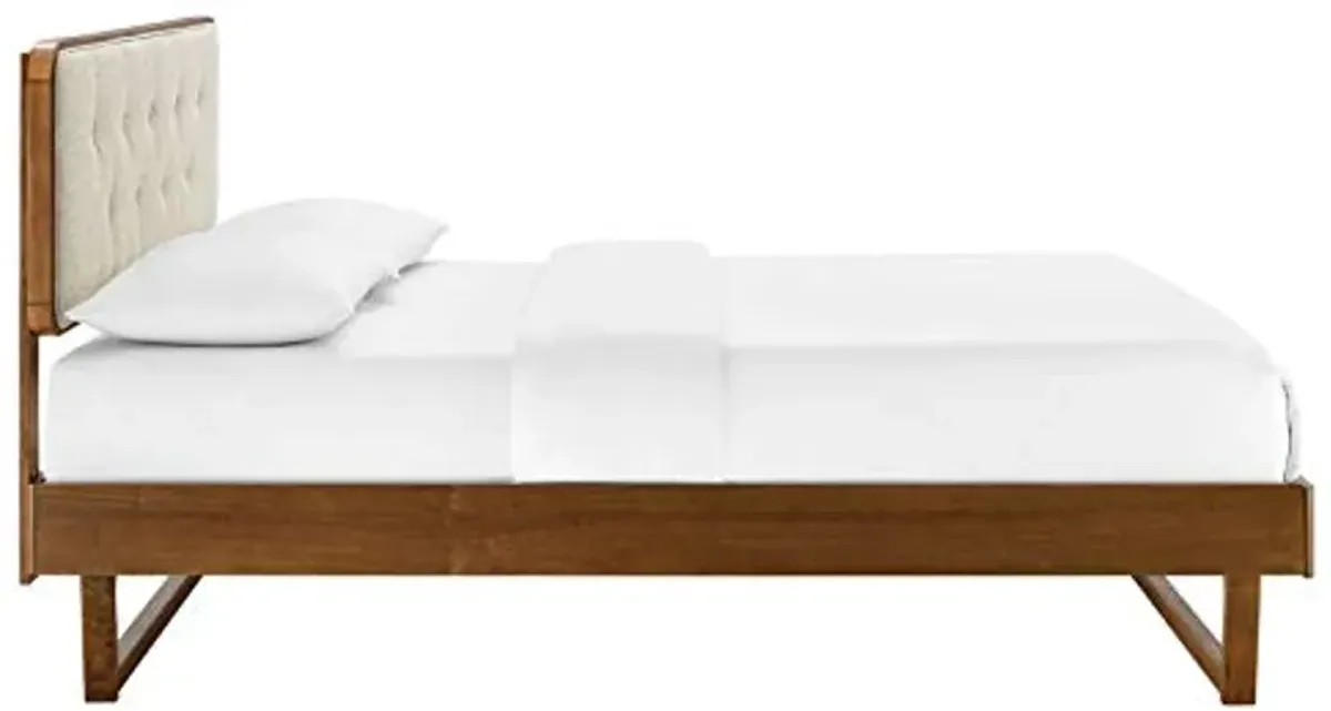 Modway MOD-6387-WAL-BEI Bridgette Queen Wood Platform Bed with Angular Frame, Walnut Beige