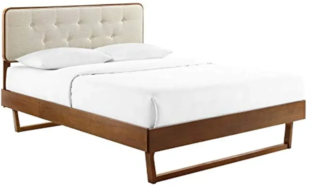 Modway MOD-6387-WAL-BEI Bridgette Queen Wood Platform Bed with Angular Frame, Walnut Beige