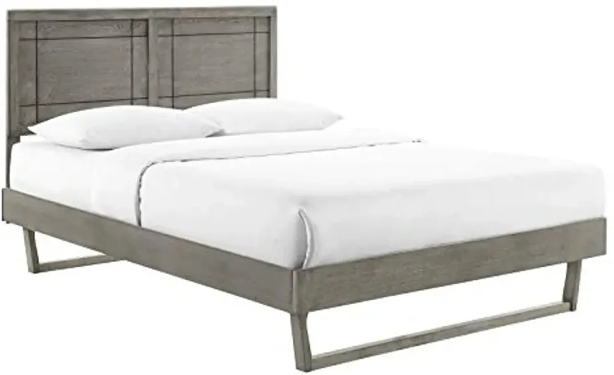 Modway MOD-6381-GRY Marlee Queen Wood Platform Bed with Angular Frame, Gray