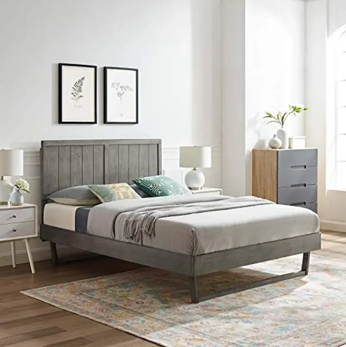 Modway Alana Wood Twin Platform Bed in Gray with Angular Frame, Single