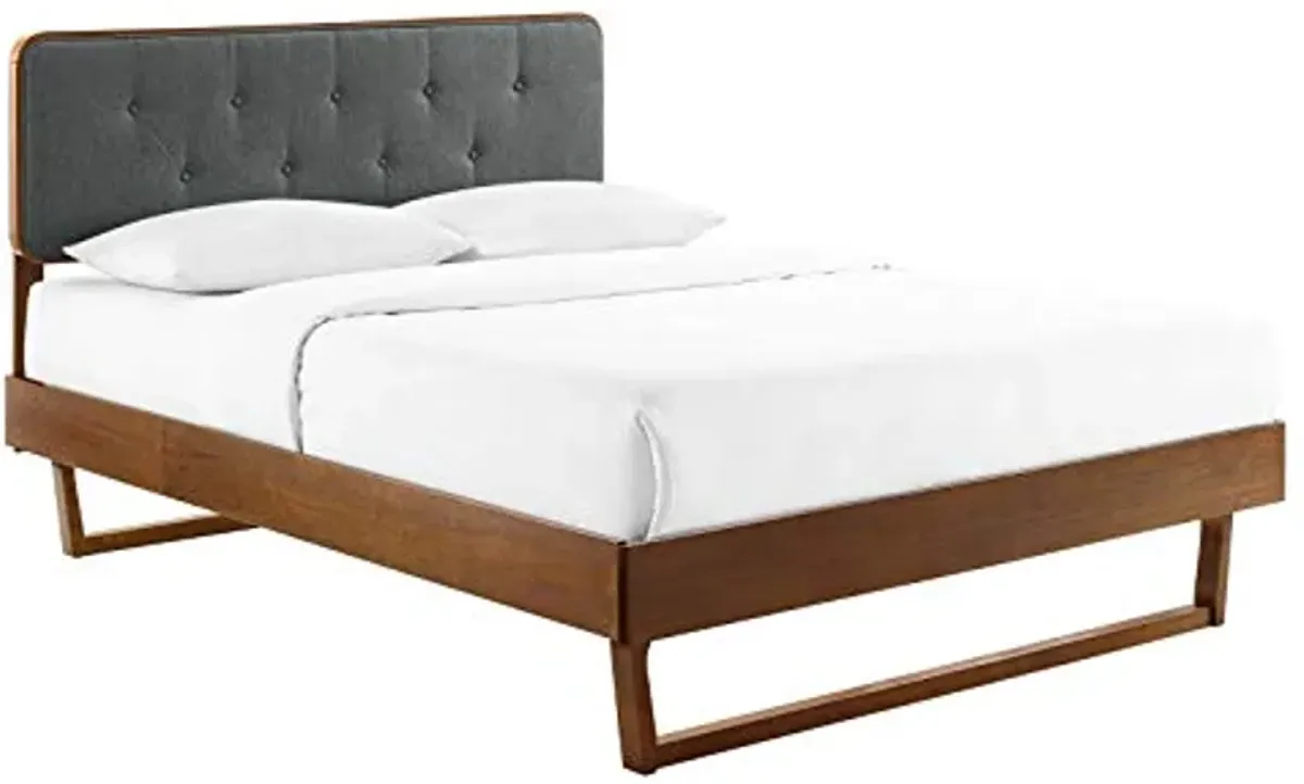 Modway MOD-6387-WAL-CHA Bridgette Queen Wood Platform Bed with Angular Frame, Walnut Charcoal