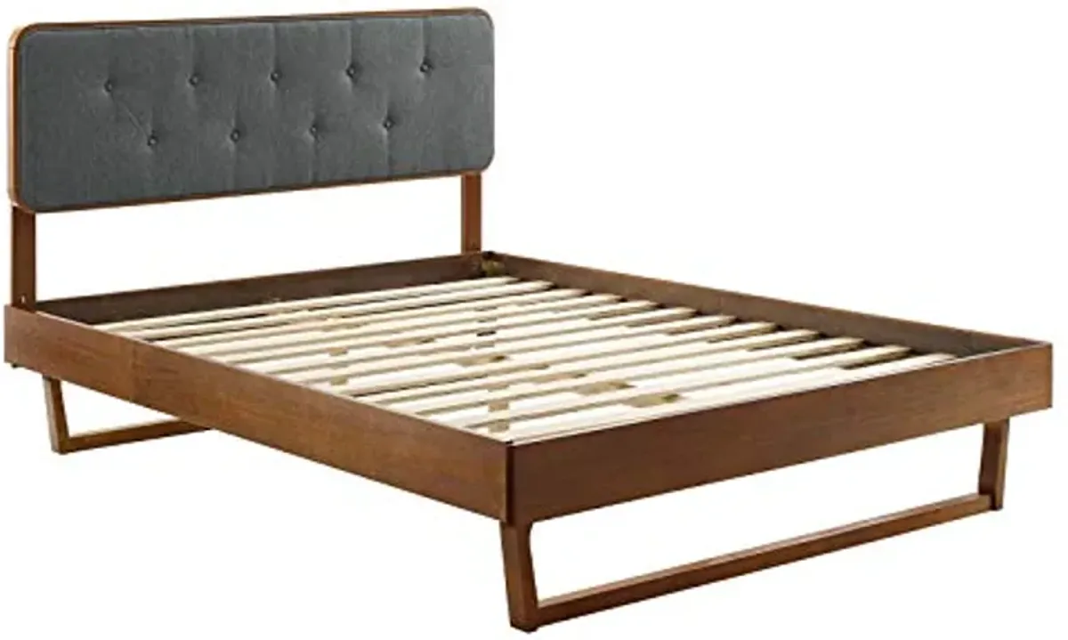 Modway MOD-6387-WAL-CHA Bridgette Queen Wood Platform Bed with Angular Frame, Walnut Charcoal