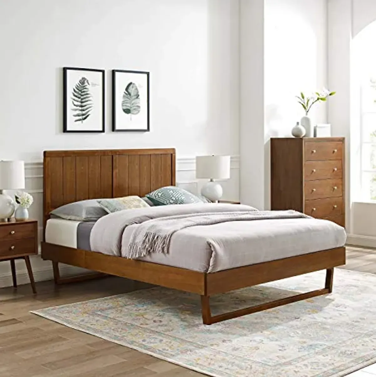 Modway Alana Wood King Platform Bed in Walnut with Angular Frame