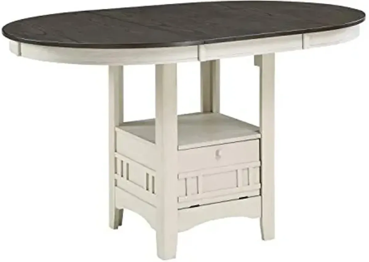 Lexicon Meyer Counter Height Dining Table for 4, Storage Base with Door, Two-Tone, Antique White & Rosy Brown