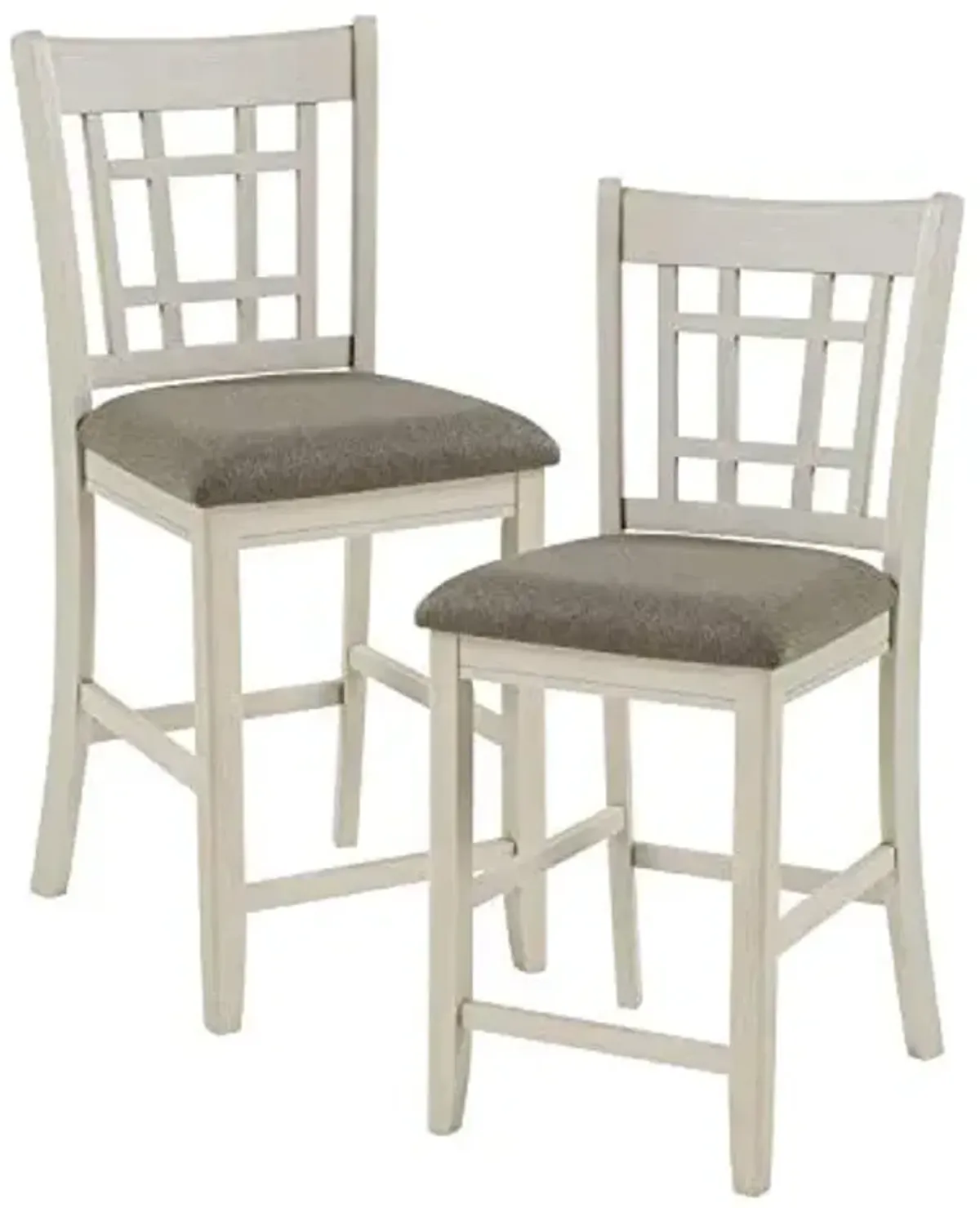 Counter Height Stools Set of 2 - Meyer Kitchen Counter Stools Upholstered Foam Padded Seat, Lattice Back, Solid Wood Frame, Farmhouse Oak Chair, Easy Assembly, 25.5" Seat Height, Antique White
