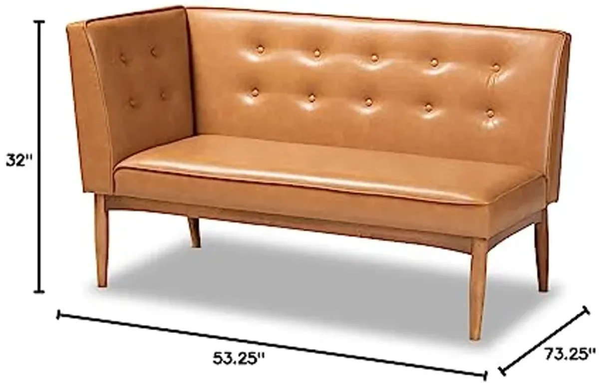 Baxton Studio Arvid Mid-Century Modern Tan Faux Leather Upholstered and Walnut Brown Finished Wood 2-Piece Dining Corner Sofa Bench