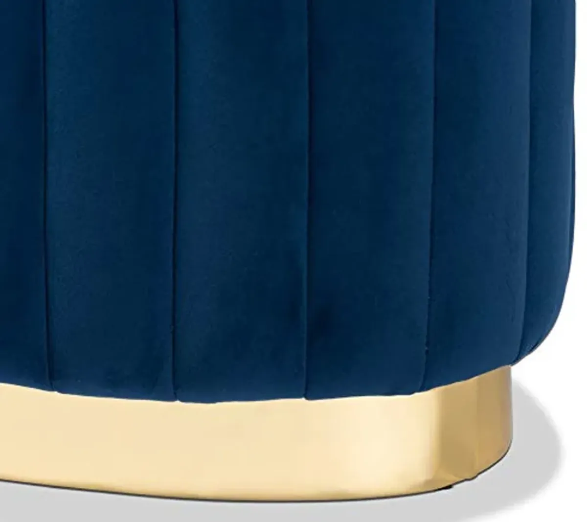 Baxton Studio Kirana Glam and Luxe Navy Blue Velvet Fabric Upholstered and Gold PU Leather Ottoman