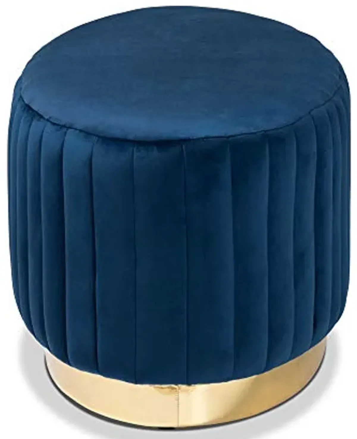 Baxton Studio Kirana Glam and Luxe Navy Blue Velvet Fabric Upholstered and Gold PU Leather Ottoman