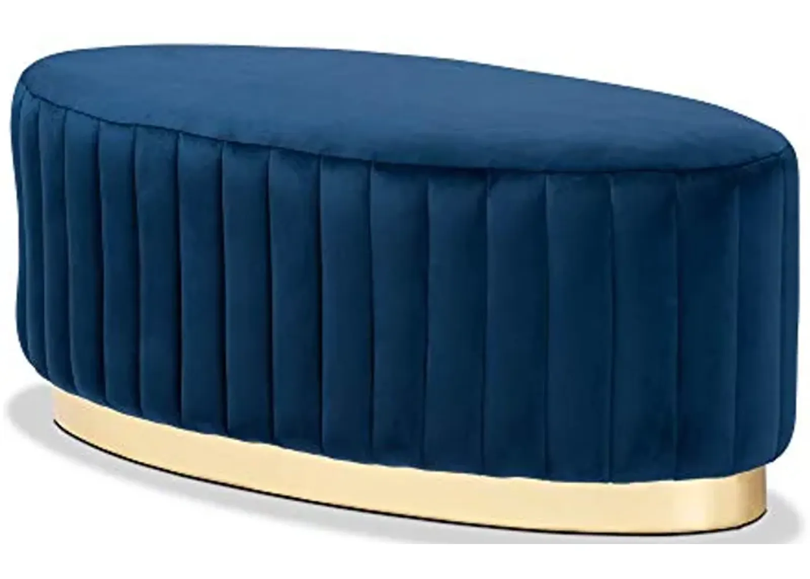 Baxton Studio Kirana Glam and Luxe Navy Blue Velvet Fabric Upholstered and Gold PU Leather Ottoman