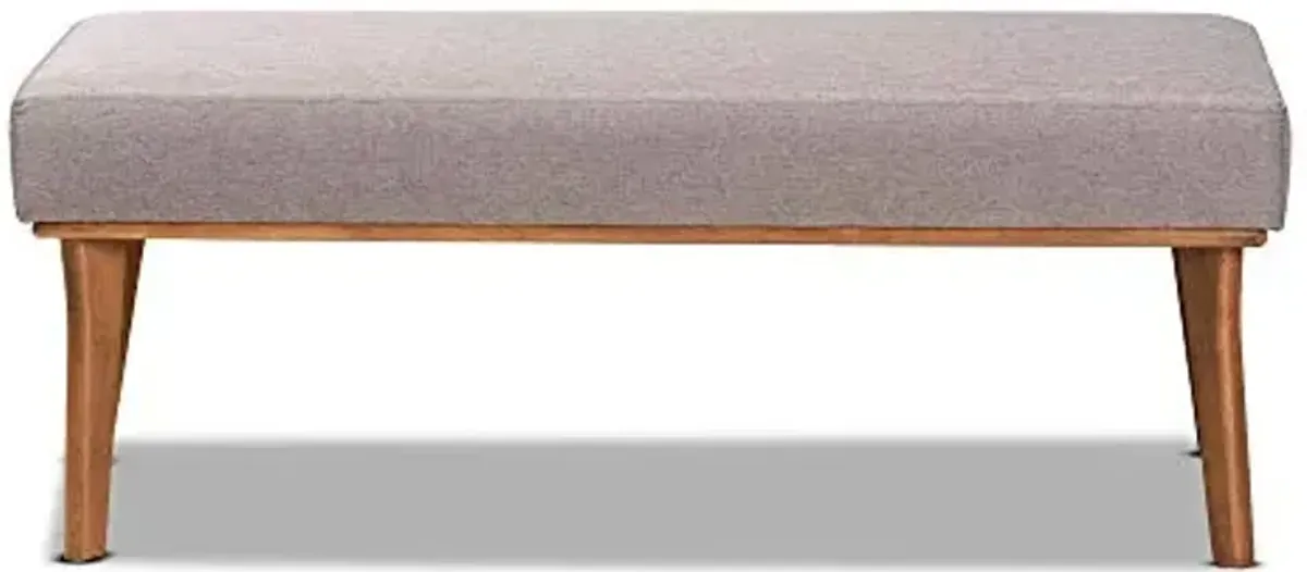 Baxton Studio Odessa Dining Bench Grey Fabric Upholstered and Walnut Brown Finished Wood Dining Bench
