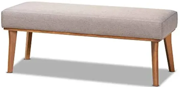 Baxton Studio Odessa Dining Bench Grey Fabric Upholstered and Walnut Brown Finished Wood Dining Bench