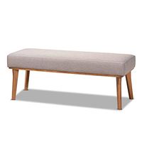 Baxton Studio Odessa Dining Bench Grey Fabric Upholstered and Walnut Brown Finished Wood Dining Bench