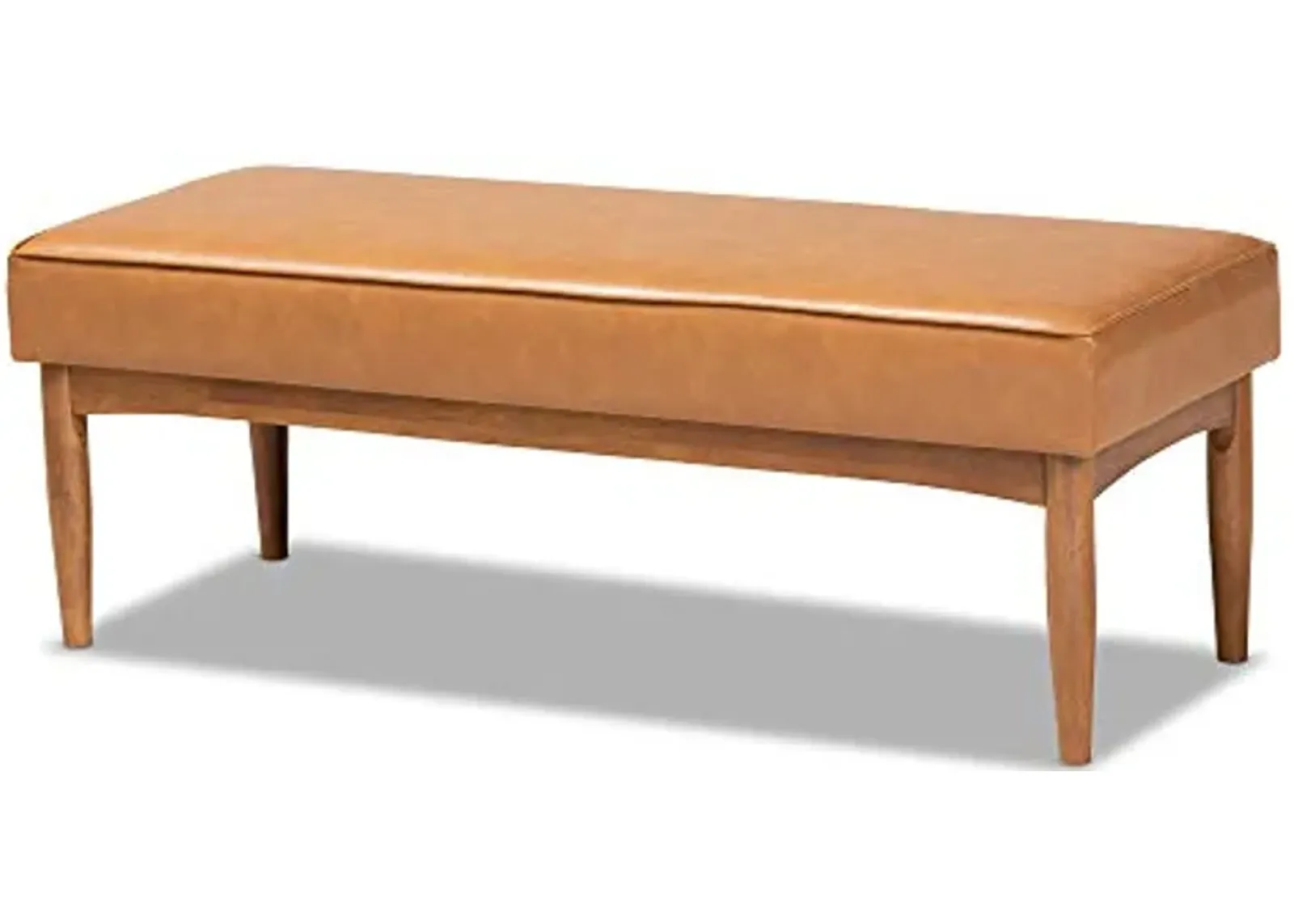 Baxton Studio Arvid Mid-Century Modern Tan Faux Leather Upholstered and Walnut Brown Finished Wood Dining Bench