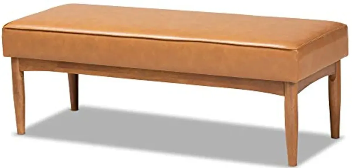 Baxton Studio Arvid Mid-Century Modern Tan Faux Leather Upholstered and Walnut Brown Finished Wood Dining Bench