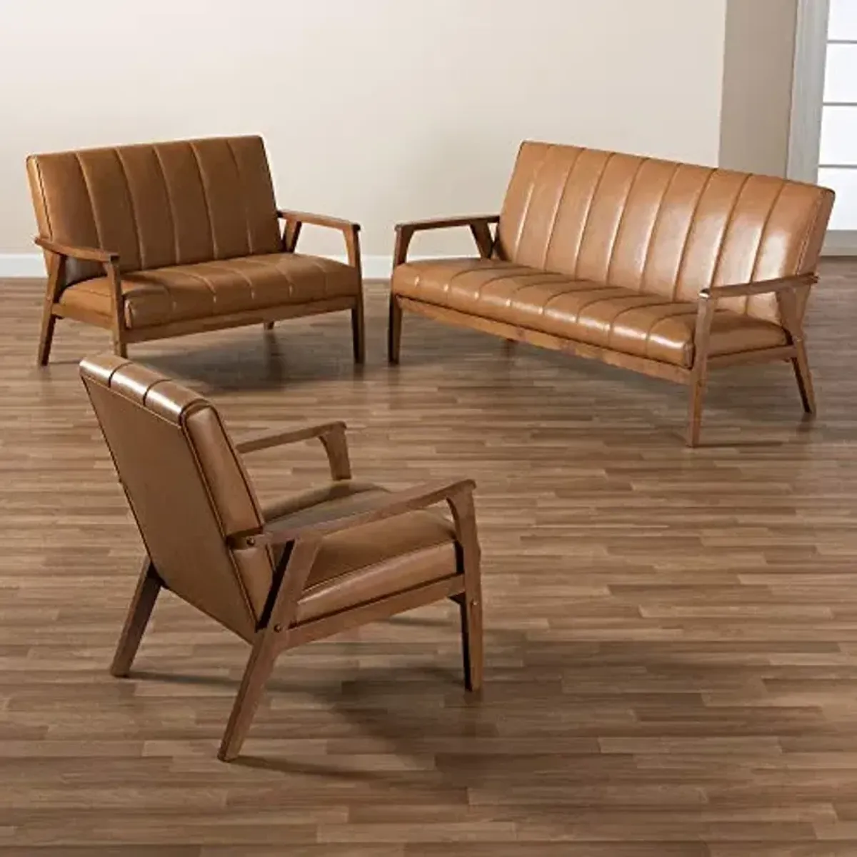 Baxton Studio Nikko Living Room Sets, Tan/Walnut Brown