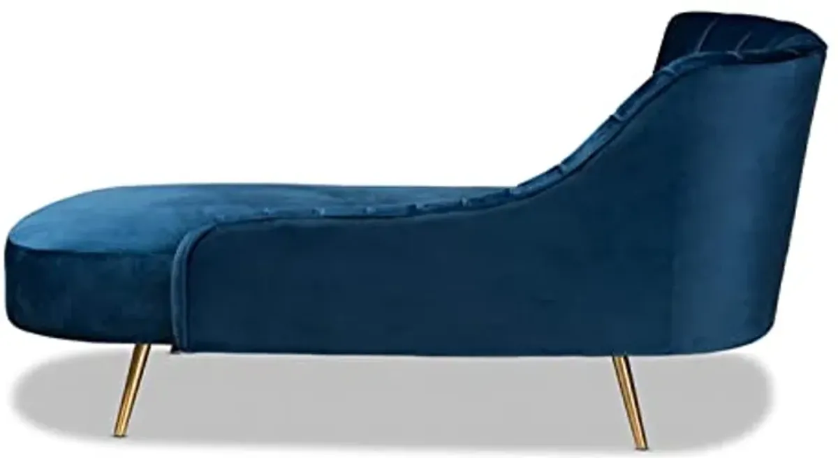 Baxton Studio Kailyn Glam and Luxe Navy Blue Velvet Fabric Upholstered and Gold Finished Chaise