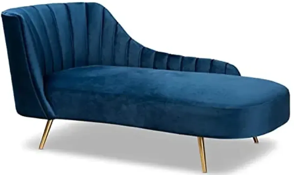 Baxton Studio Kailyn Glam and Luxe Navy Blue Velvet Fabric Upholstered and Gold Finished Chaise