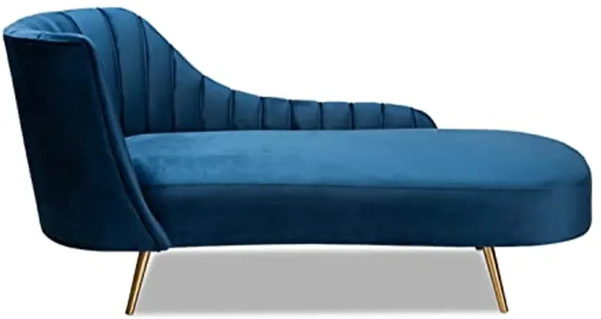 Baxton Studio Kailyn Glam and Luxe Navy Blue Velvet Fabric Upholstered and Gold Finished Chaise