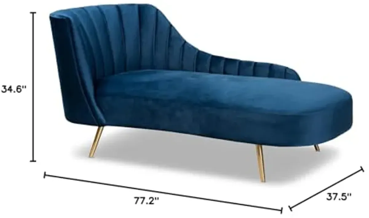 Baxton Studio Kailyn Glam and Luxe Navy Blue Velvet Fabric Upholstered and Gold Finished Chaise