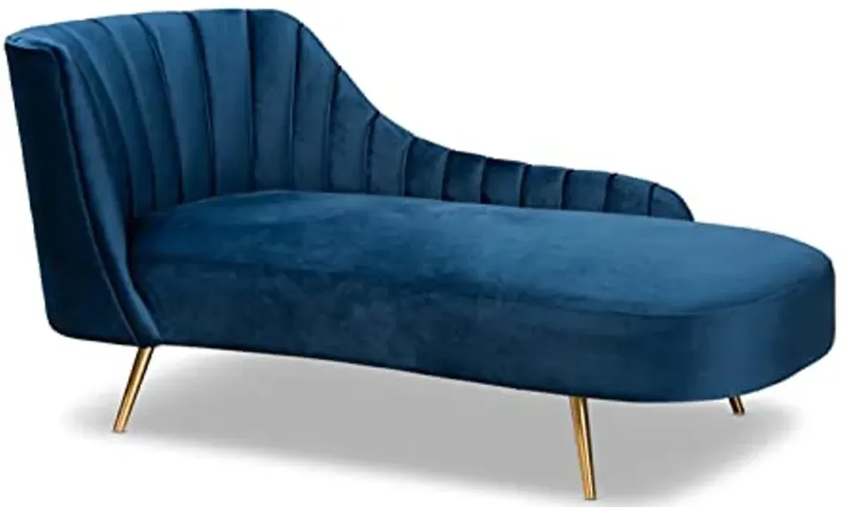 Baxton Studio Kailyn Glam and Luxe Navy Blue Velvet Fabric Upholstered and Gold Finished Chaise