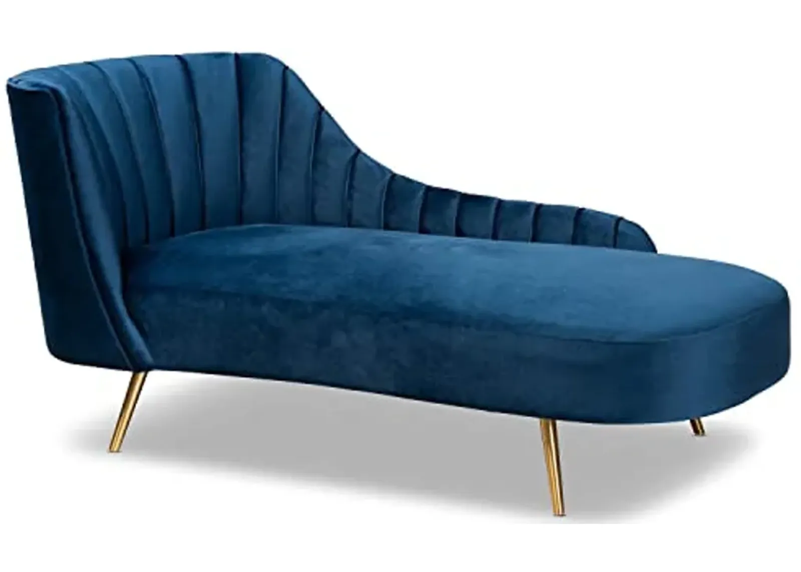 Baxton Studio Kailyn Glam and Luxe Navy Blue Velvet Fabric Upholstered and Gold Finished Chaise