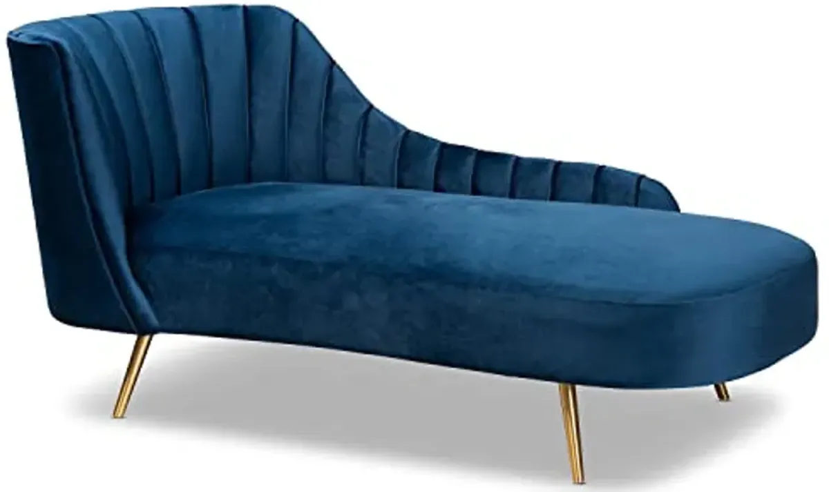 Baxton Studio Kailyn Glam and Luxe Navy Blue Velvet Fabric Upholstered and Gold Finished Chaise