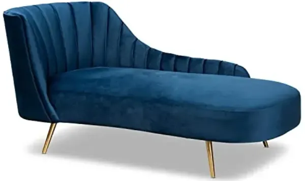 Baxton Studio Kailyn Glam and Luxe Navy Blue Velvet Fabric Upholstered and Gold Finished Chaise