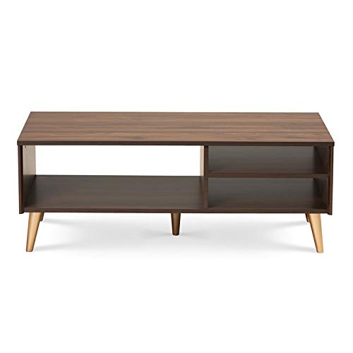 Baxton Studio Landen Mid-Century Modern Walnut Brown and Gold Finished Wood Coffee Table