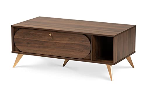 Baxton Studio Edel Walnut Brown and Gold Finished Wood Coffee Table