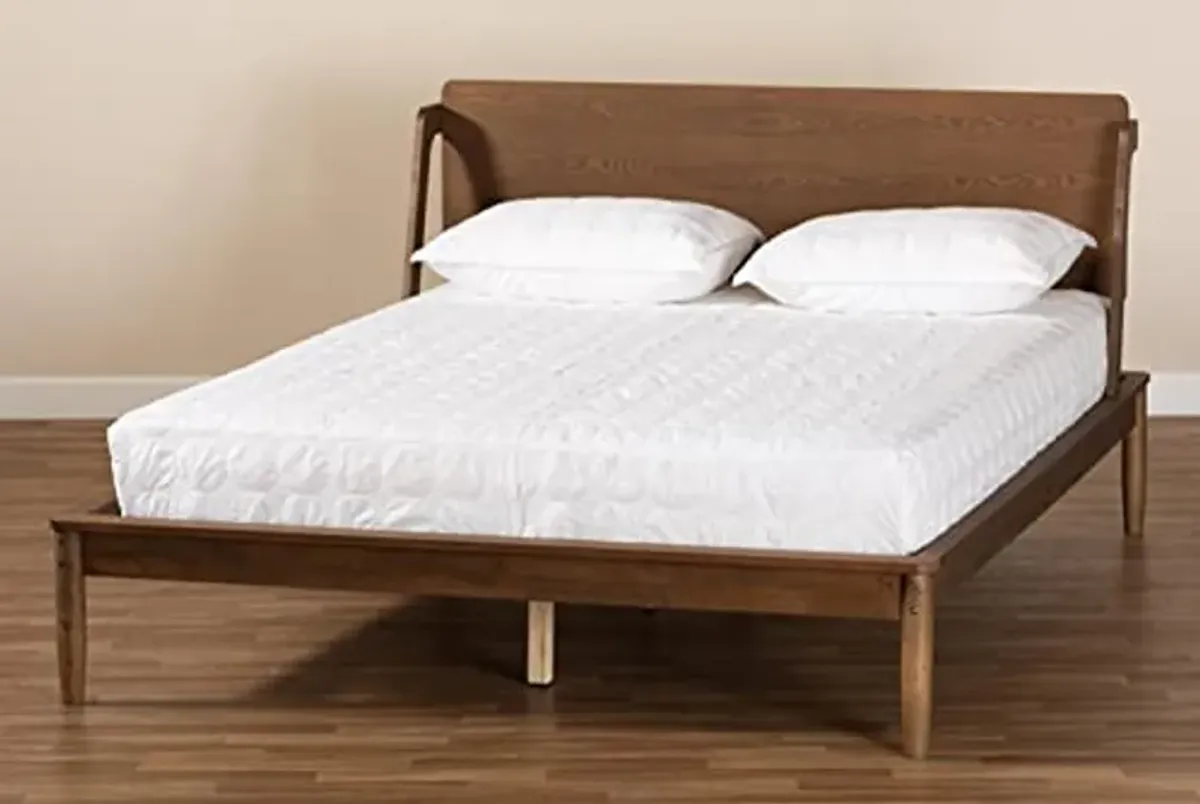 Baxton Studio Sadler Mid-Century Modern Ash Walnut Brown Finished Wood Full Size Platform Bed