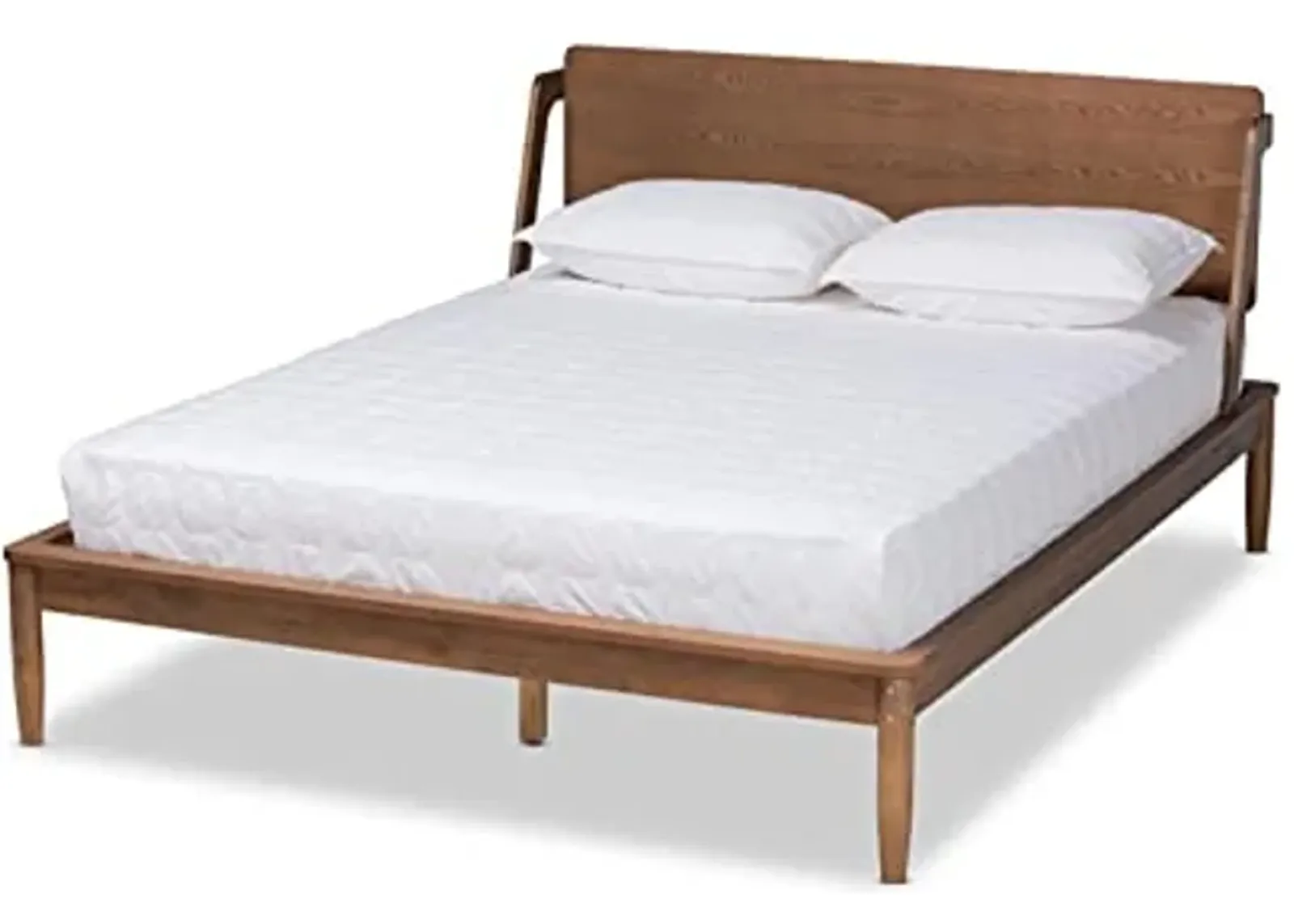 Baxton Studio Sadler Mid-Century Modern Ash Walnut Brown Finished Wood Full Size Platform Bed