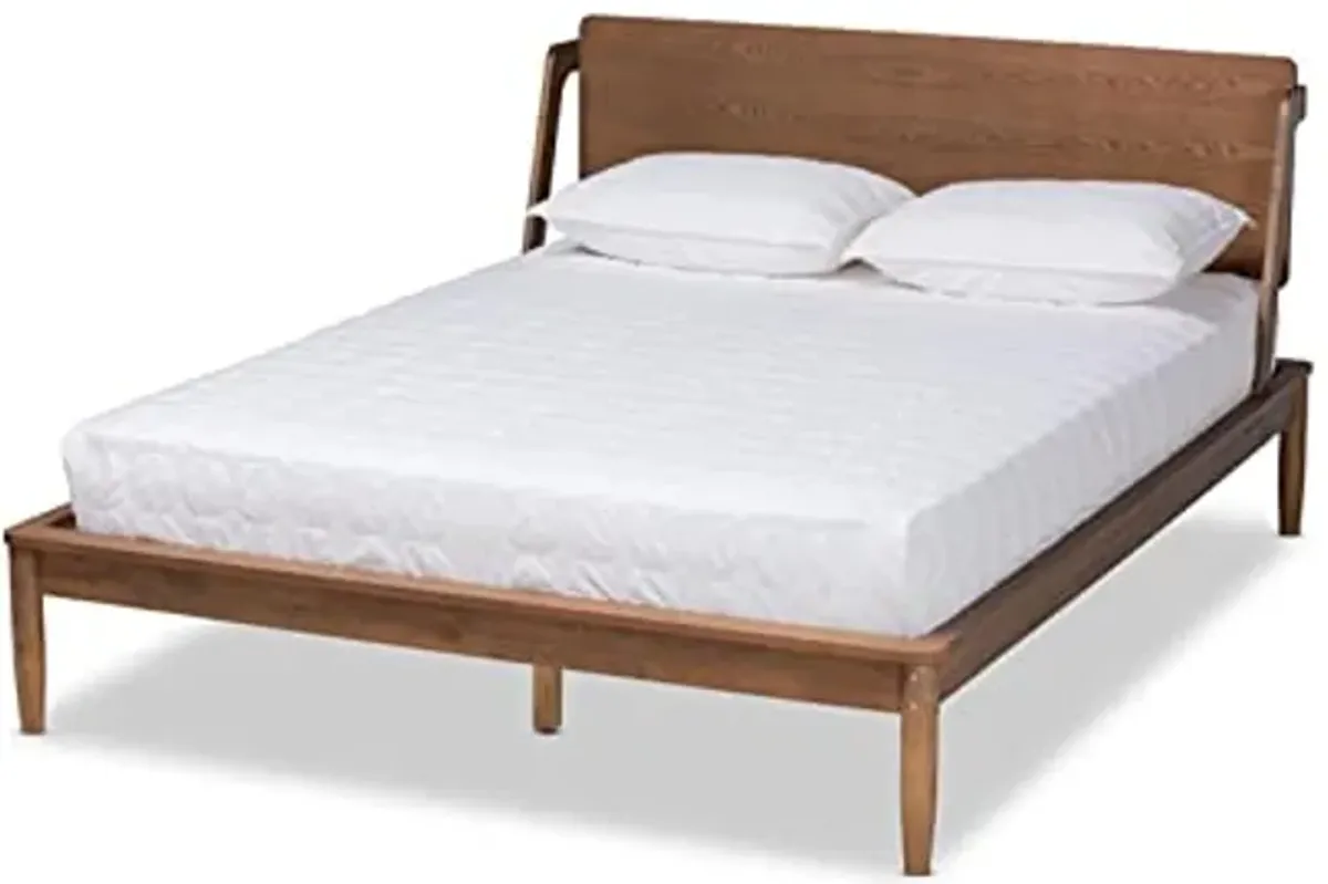 Baxton Studio Sadler Mid-Century Modern Ash Walnut Brown Finished Wood Full Size Platform Bed