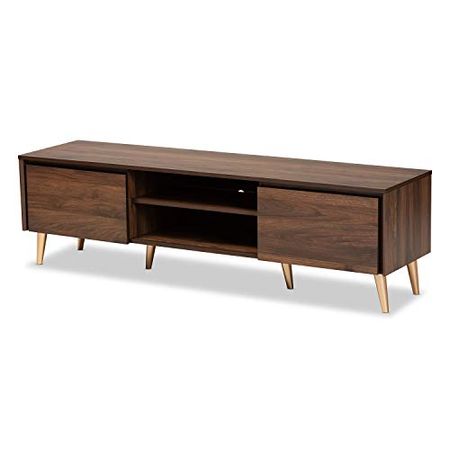 Baxton Studio Landen Walnut Brown and Gold Finished Wood TV Stand